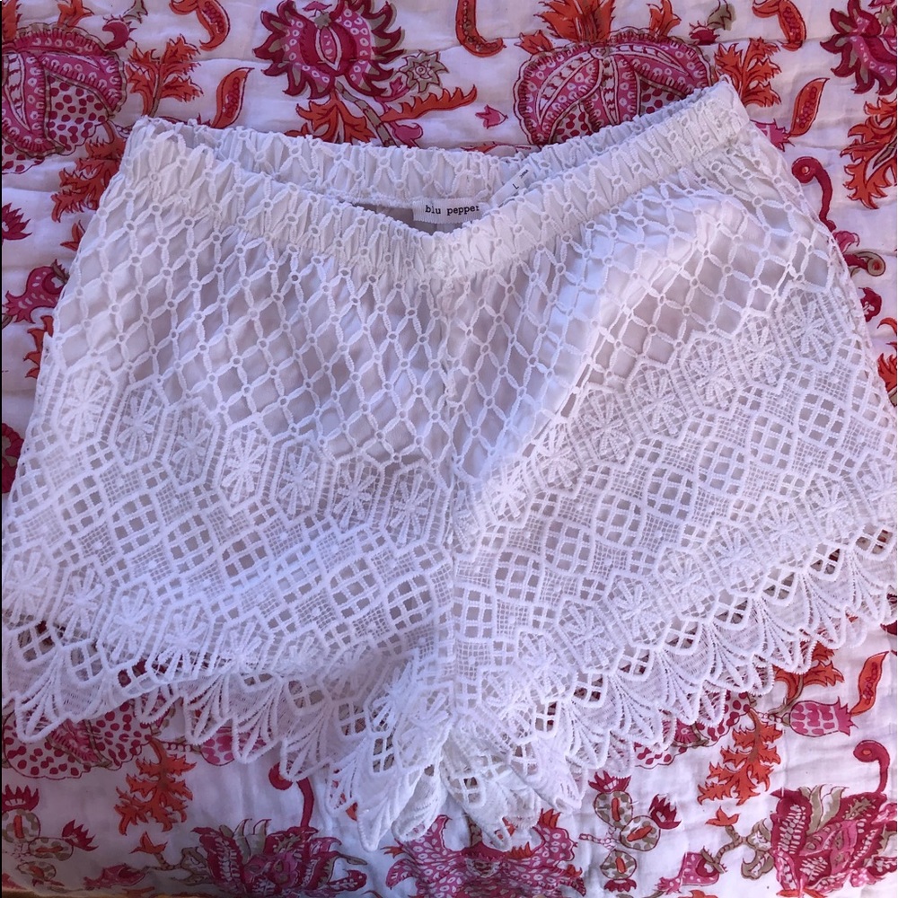 Cream crochet shorts